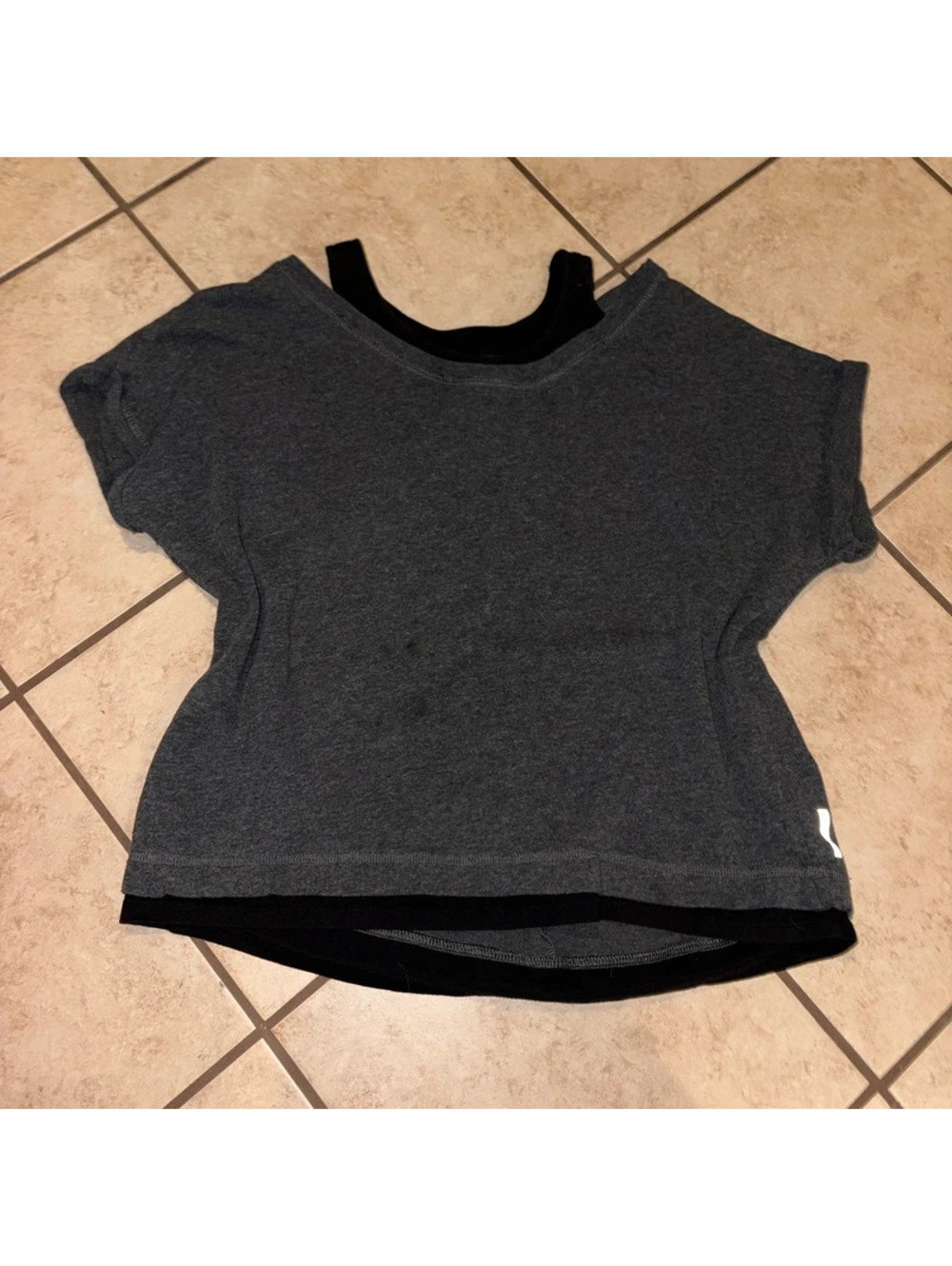 Gray grunge alternative y2k T-Shirt with built in black tank top
